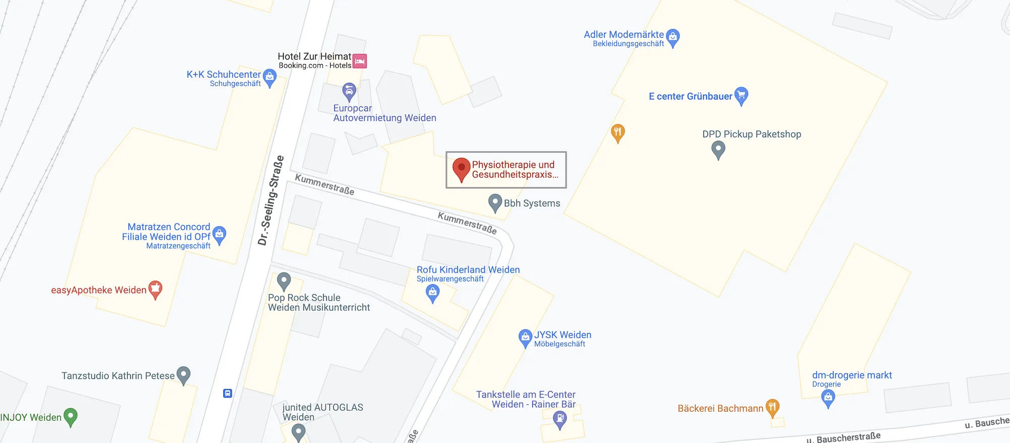 Kartenausschnitt: Lage der Praxis in der Böttgerstraße